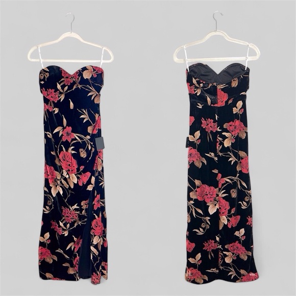 Lulus Exquisite Black Floral Burnout Velvet Strapless Maxi Dress NWT - Picture 1 of 16